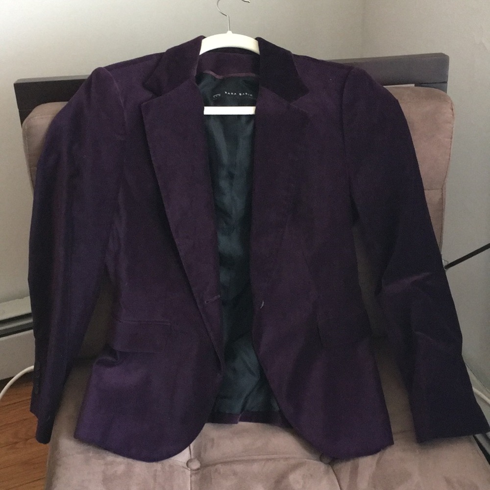 Purple velvet blazer—Zara basic